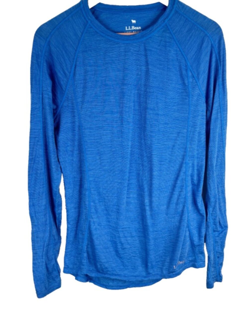 LL Bean Base Layer Top Womens L 100% Merino Wool Blue Lightweight Thumb Holes